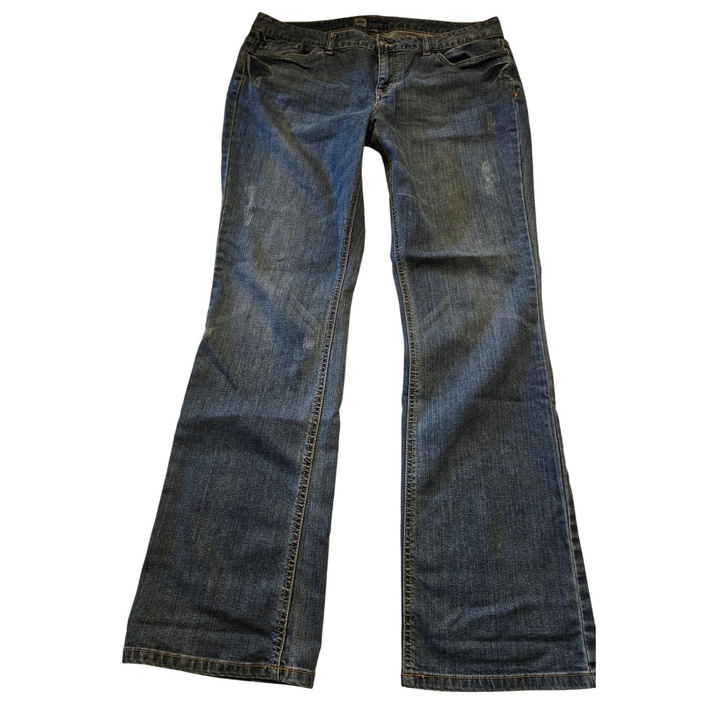 Mossimo Curvy Fit Bootcut Jeans Medium Wash Blue Denim Womens 14R Distressed